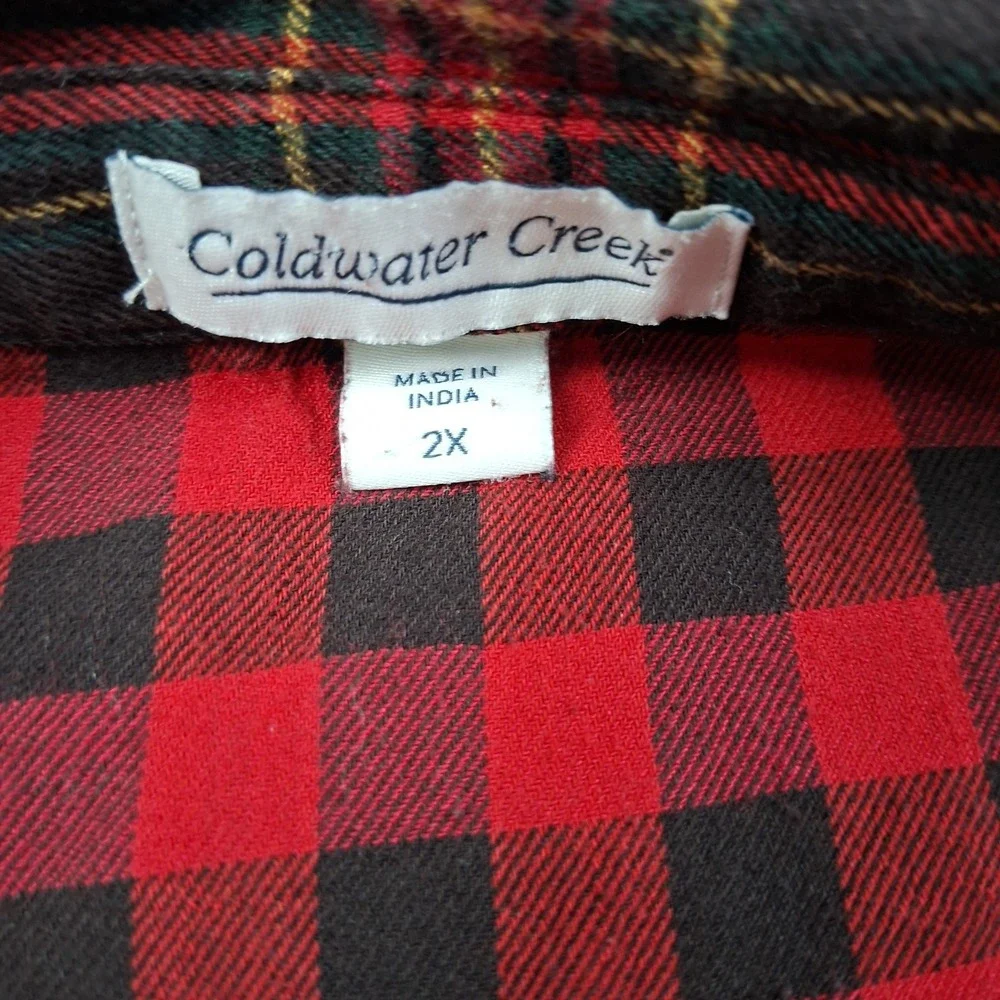 COLDWATER CREEK Womens Size 2X Multi Plaid Button Up Shirt Patchwork Cabincore